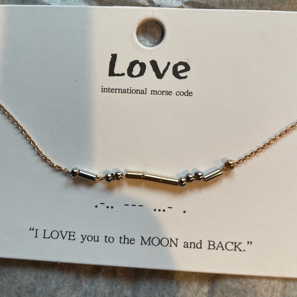 Love You Moon Back Morse Code Necklace in Gold and Silver - Picture 3 of 4